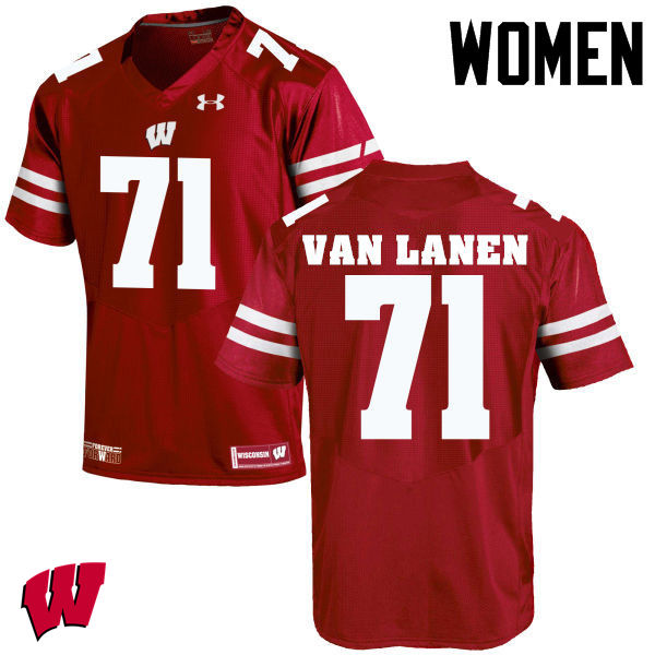 Women Wisconsin Badgers #71 Cole Van Lanen College Football Jerseys-Red